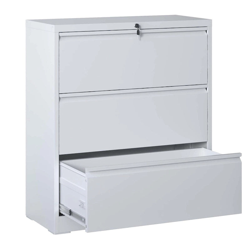 Lockable 3-Drawer Lateral File Cabinet Steel 330lb Capacity Full Extension Ball Bearing Legal A4 F4
