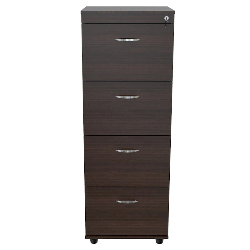 Espresso 4-Drawer File Cabinet 52"H Melamine Engineered Wood Contemporary Office Storage Scratch Resistant
