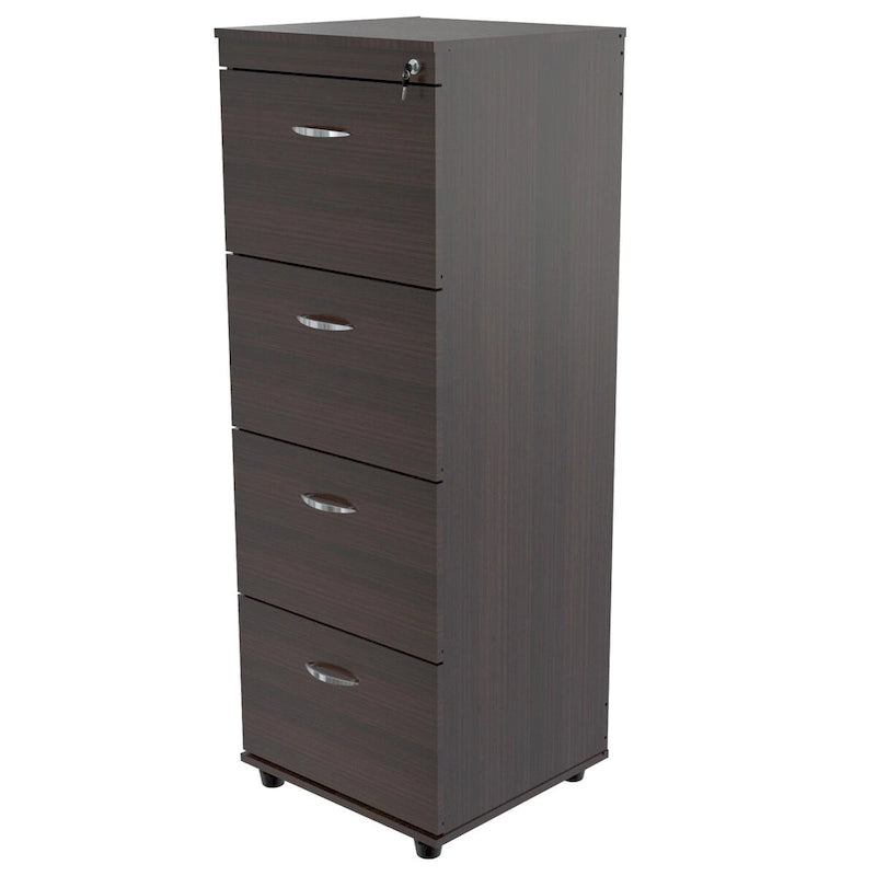Espresso 4-Drawer File Cabinet 52"H Melamine Engineered Wood Contemporary Office Storage Scratch Resistant