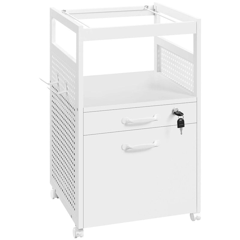 Mobile File Cabinet with 2 Drawers - Rolling Office Storage Cart with Open Shelf, Lockable Drawer, A4 Letter Hanging Bars - 16.5" x 27.5"