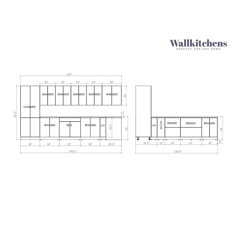 Modern Kitchen Cabinet Set 13ft White Matte Soft-Close Adjustable Shelves European Crafted 156"W