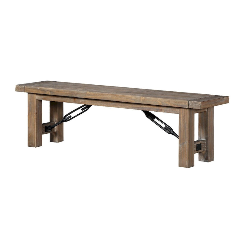 Acacia Wood Bench with Thick Block Legs, Brown