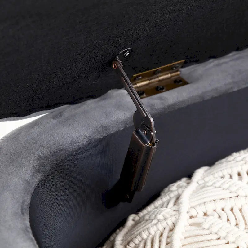 47.6" Sherpa Fabric Storage Bench - Oval Ottoman with Split Lift-Top, Gold Metal Legs, High-Density Foam - Multi-Functional Bedroom Seat