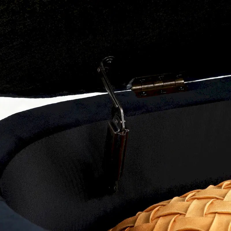 47.6" Sherpa Fabric Storage Bench - Oval Ottoman with Split Lift-Top, Gold Metal Legs, High-Density Foam - Multi-Functional Bedroom Seat