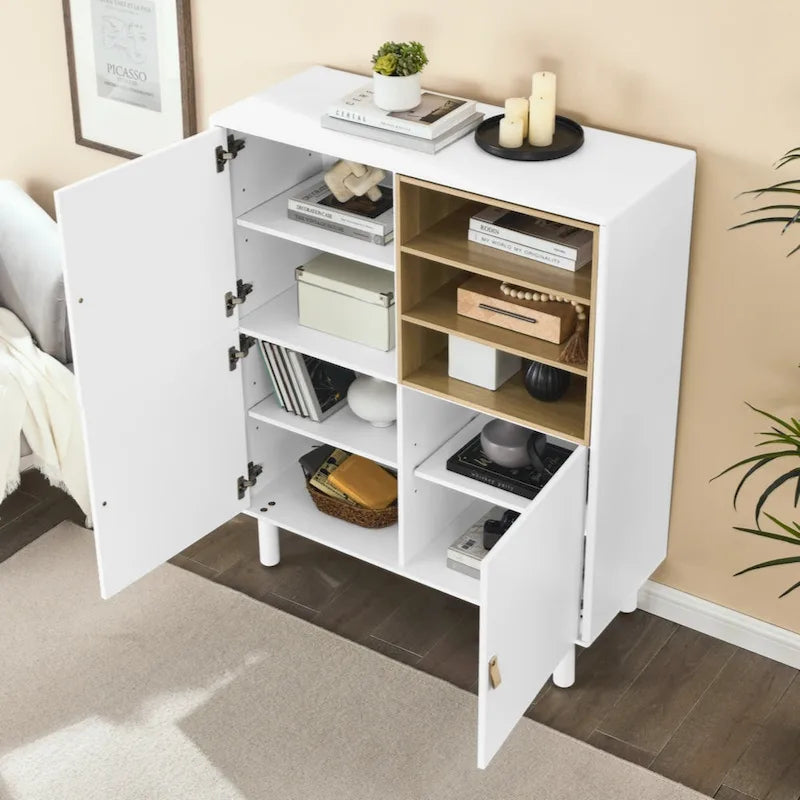 Modern Wooden Storage Cabinet with Door Multi-Functional Sideboard Living Room Bedroom Kitchen Organizer