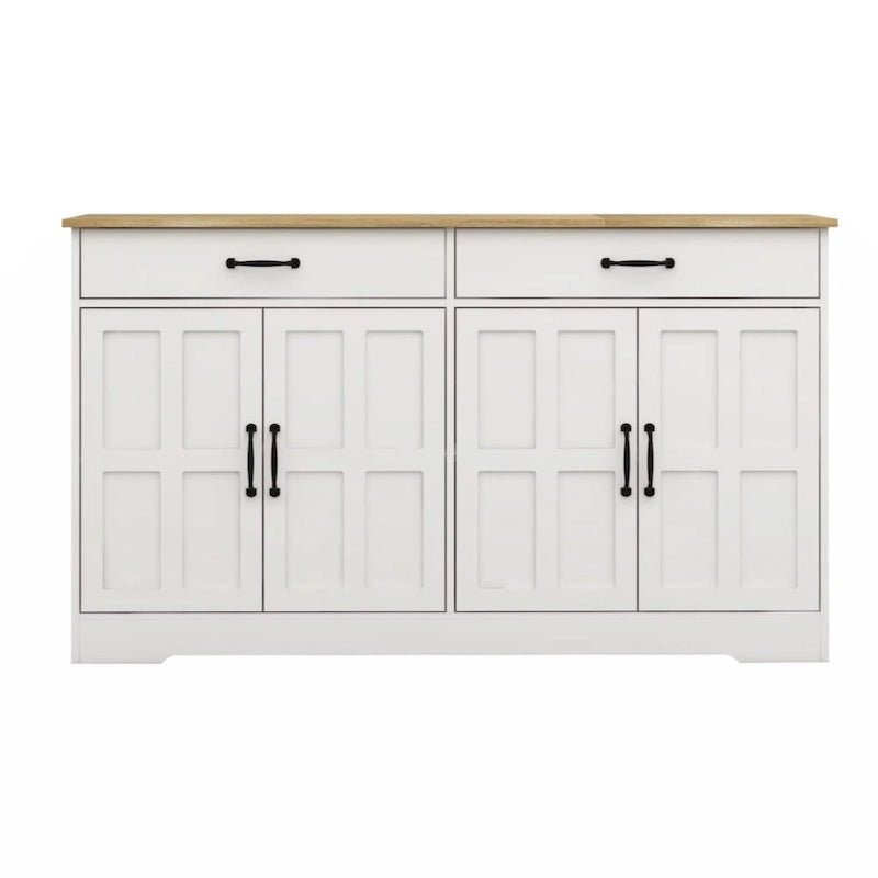 Large Farmhouse Buffet Cabinet 56"W - White Sideboard with 2 Drawers & 4 Doors, Storage Cupboard for Dining Room, Kitchen & Living Room