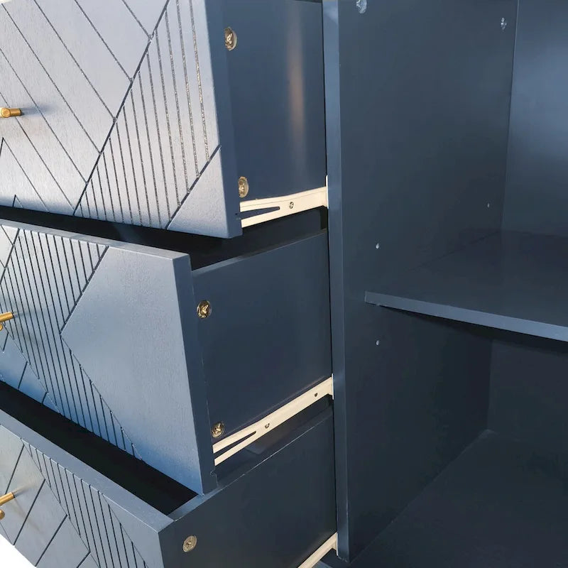 Carved Sideboard Cabinet with 2 Doors & 3 Drawers - MDF Wood Veneer Buffet with Curved Top, Zinc Alloy Handles, Adjustable Shelves