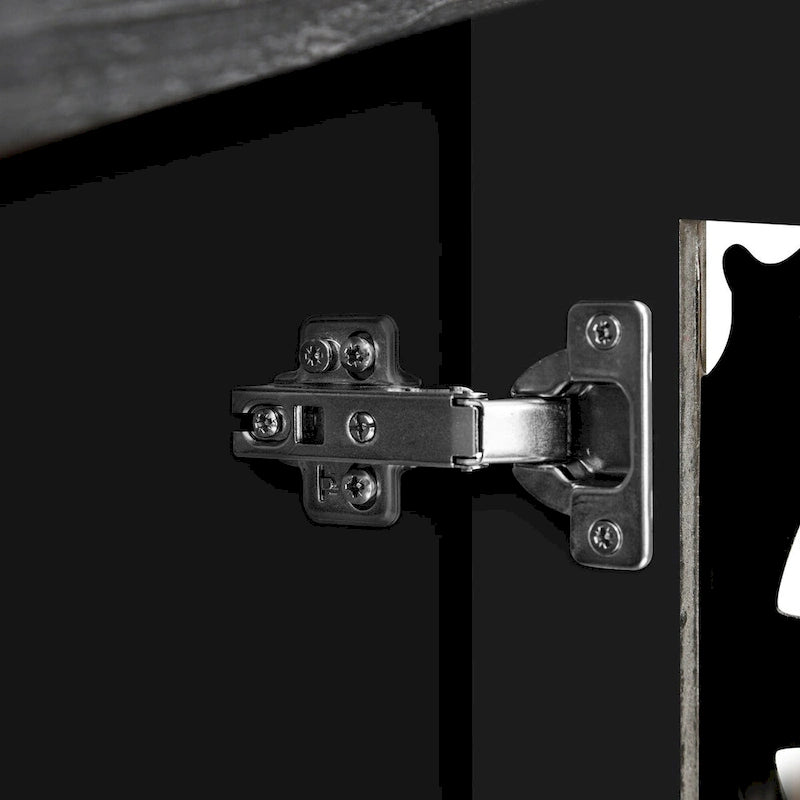 4 Door Hollow Carved Floral Sideboard Buffet - Antique Pine Veneer MDF Cabinet with Adjustable Shelves - Farmhouse Storage Furniture