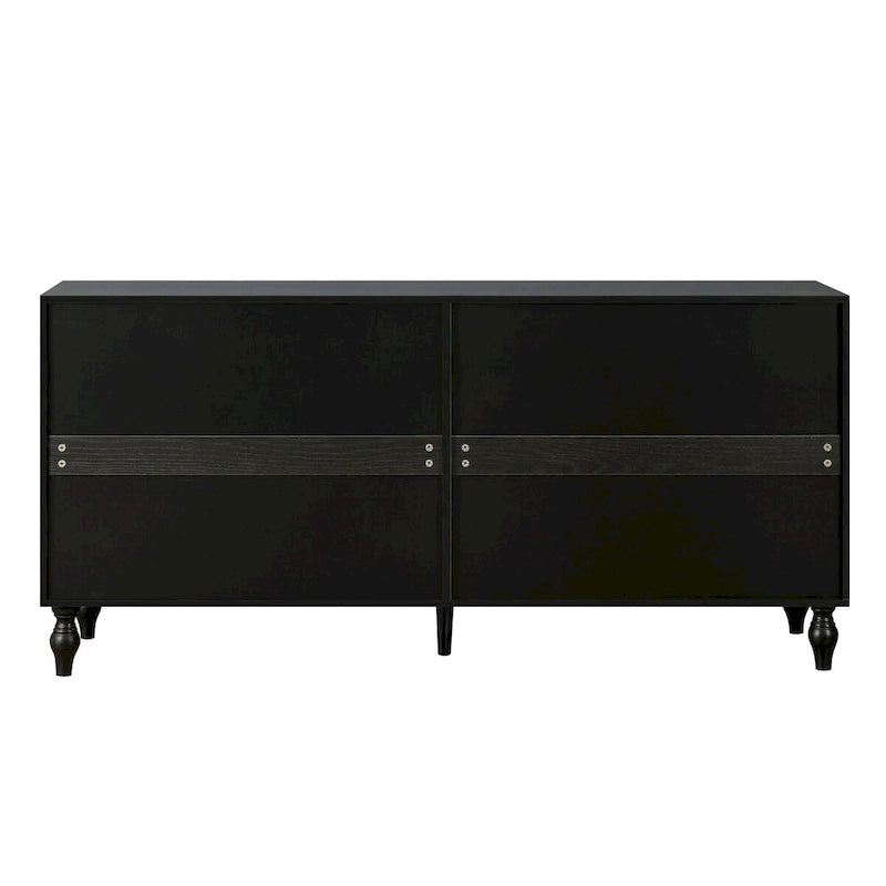 Vintage White Carved Door TV Stand Cabinet Black Frame Adjustable Shelves Multi-Functional Sideboard