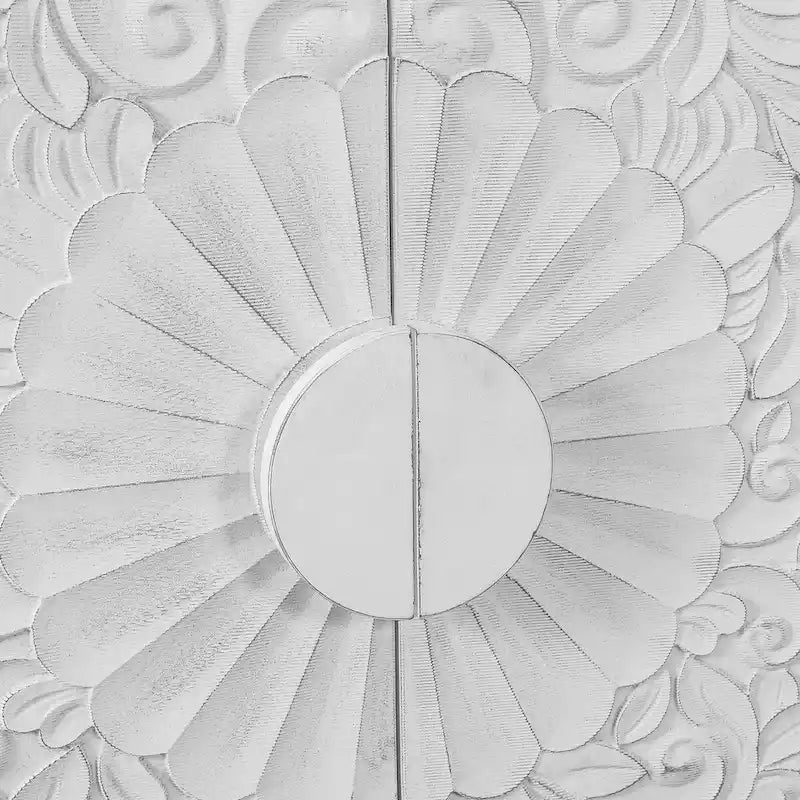 Vintage White Carved Door TV Stand Cabinet Black Frame Adjustable Shelves Multi-Functional Sideboard