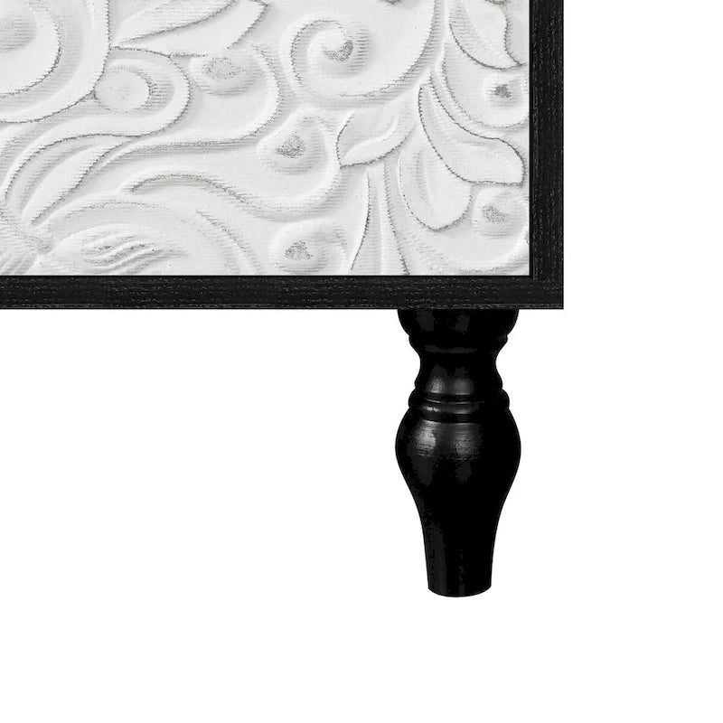 Vintage White Carved Door TV Stand Cabinet Black Frame Adjustable Shelves Multi-Functional Sideboard