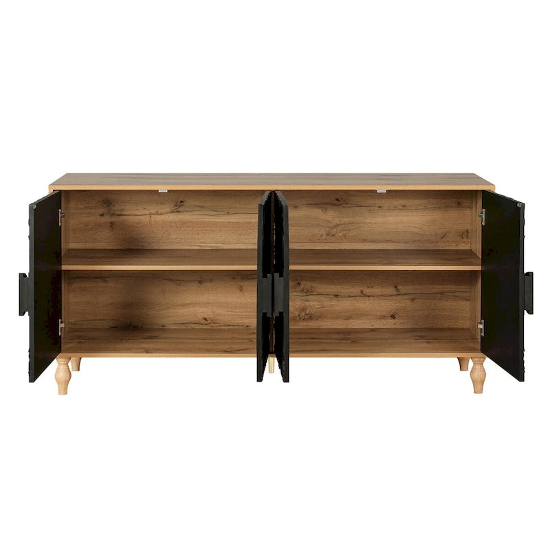 Vintage White Carved Door TV Stand Cabinet Black Frame Adjustable Shelves Multi-Functional Sideboard