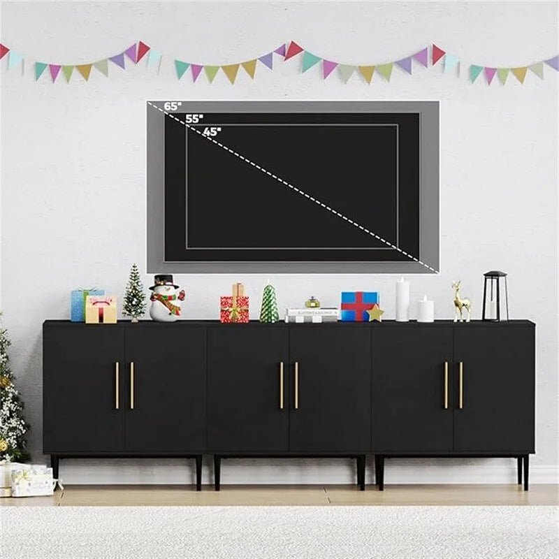 Modern Buffet Cabinet with 2 Shelves - Black Sideboard Storage with Gold Handles, Waterproof MDF Wood for Living Room, Kitchen, Entryway