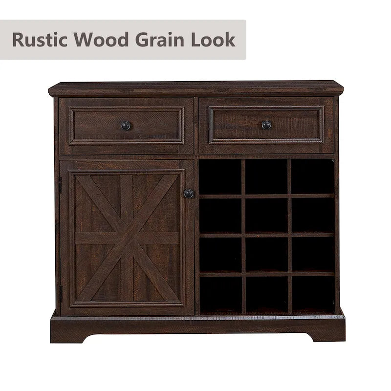 31.5" Barn Door Buffet Cabinet with Wine Rack 2 Drawers Adjustable Shelf Retro Country Style MDF Sideboard for Kitchen Dining Living Room