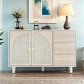 Engineered Rattan Storage Cabinet 2 Doors 3 Drawers Adjustable Shelves Pine Legs Anti-Tip Bedroom