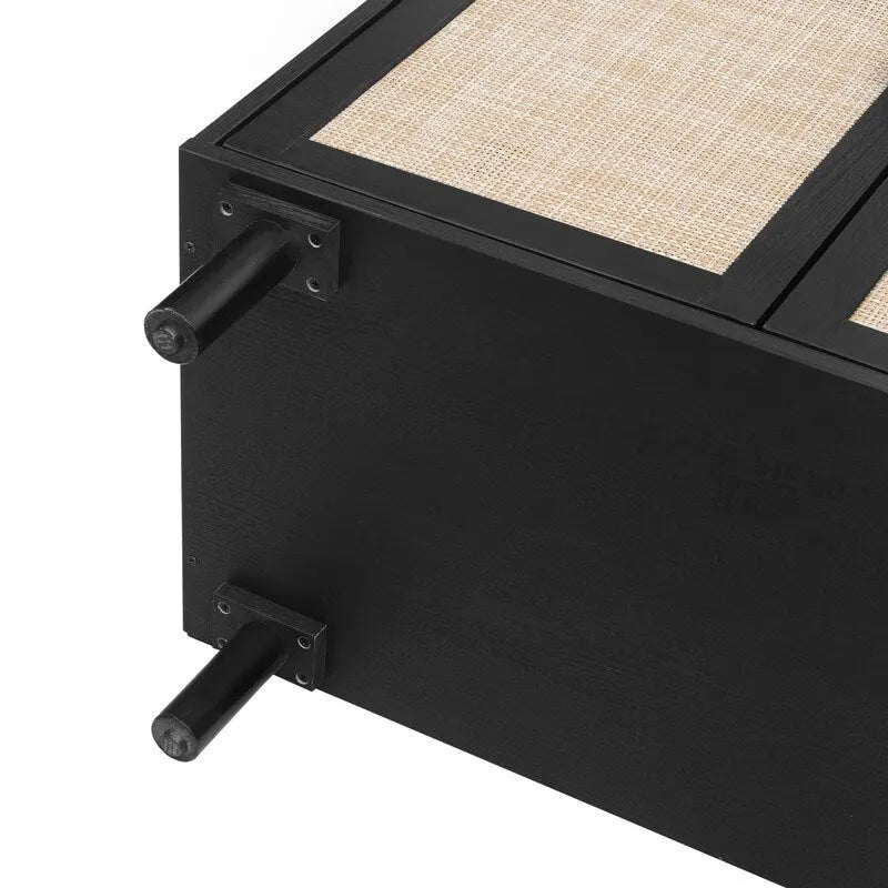 Engineered Rattan Storage Cabinet 2 Doors 3 Drawers Adjustable Shelves Pine Legs Anti-Tip Bedroom