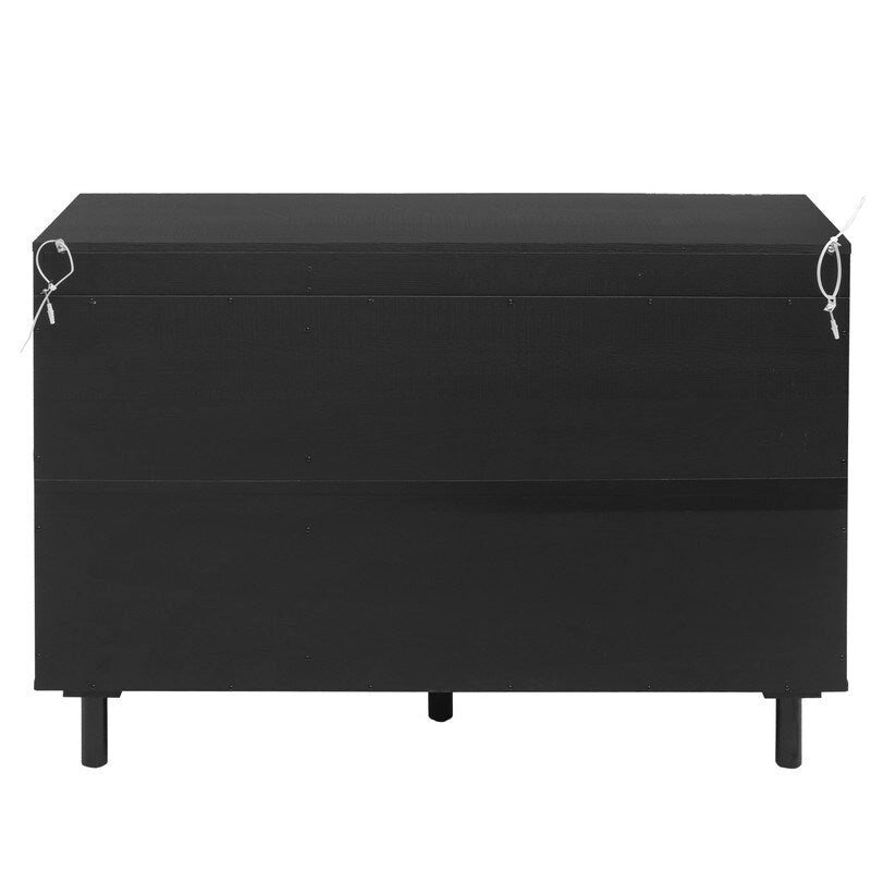 Engineered Rattan Storage Cabinet 2 Doors 3 Drawers Adjustable Shelves Pine Legs Anti-Tip Bedroom