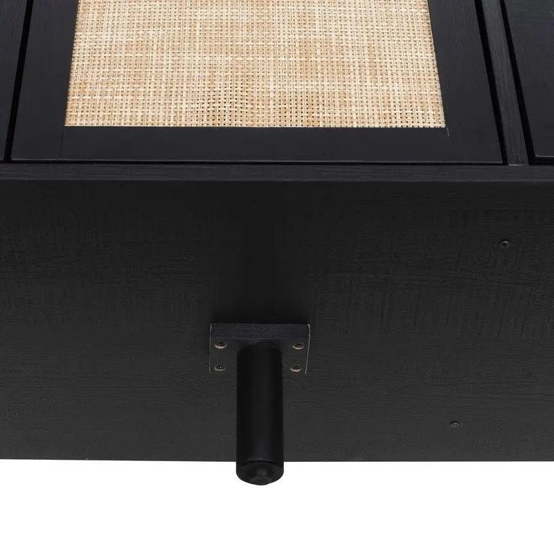 Engineered Rattan Storage Cabinet 2 Doors 3 Drawers Adjustable Shelves Pine Legs Anti-Tip Bedroom