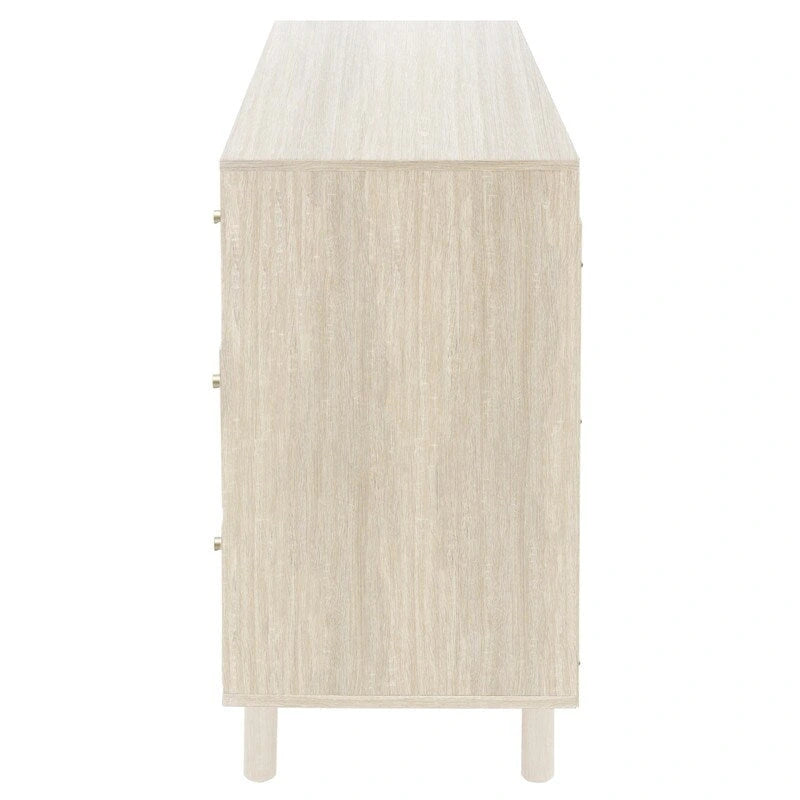 Engineered Rattan Storage Cabinet 2 Doors 3 Drawers Adjustable Shelves Pine Legs Anti-Tip Bedroom