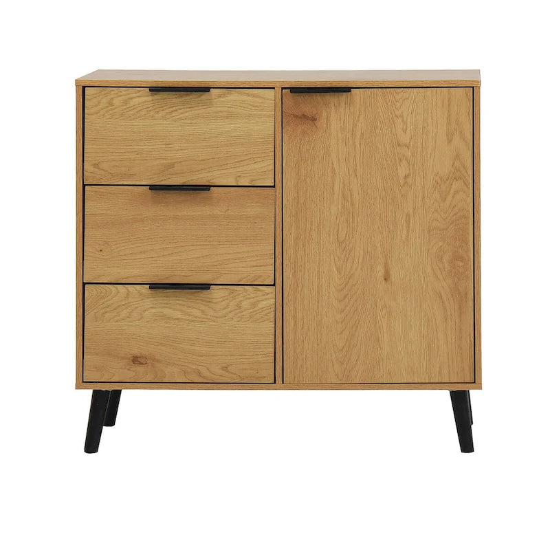 Storage Cabinet with 3 Drawers & Door - 31.5"W x 29.1"H Sideboard with Adjustable Shelf, Solid Wood Legs, 130lbs Capacity
