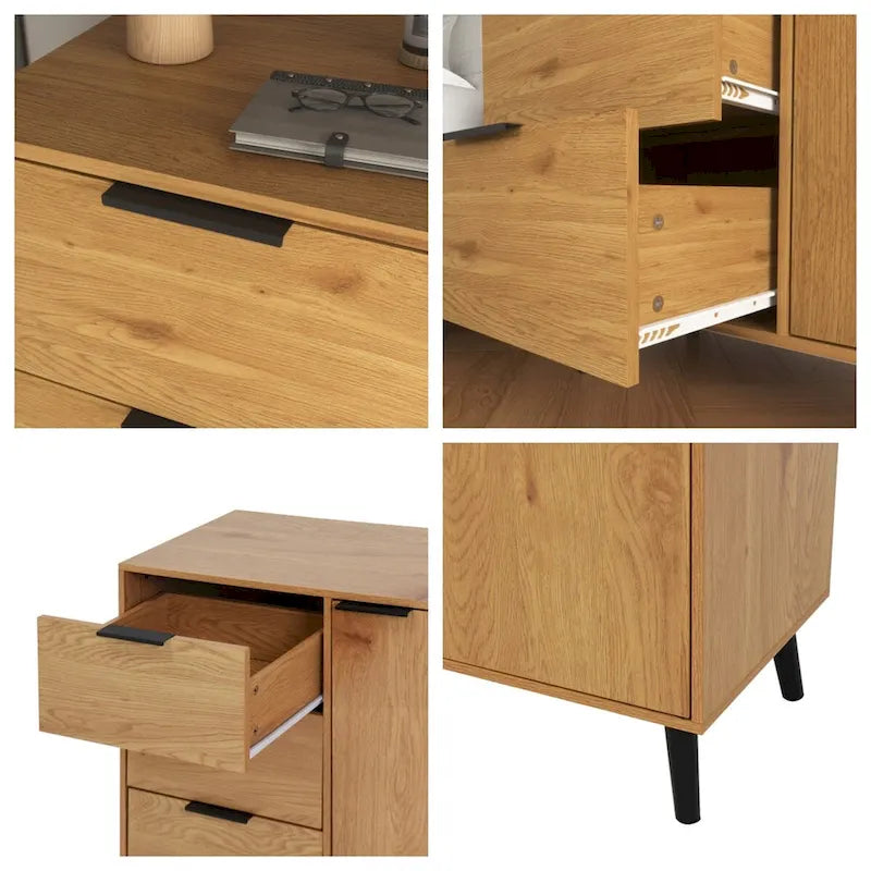 Storage Cabinet with 3 Drawers & Door - 31.5"W x 29.1"H Sideboard with Adjustable Shelf, Solid Wood Legs, 130lbs Capacity