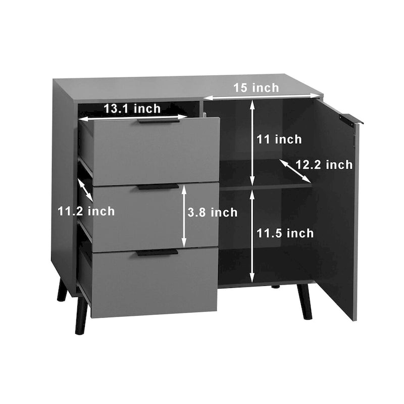 Storage Cabinet with 3 Drawers & Door - 31.5"W x 29.1"H Sideboard with Adjustable Shelf, Solid Wood Legs, 130lbs Capacity