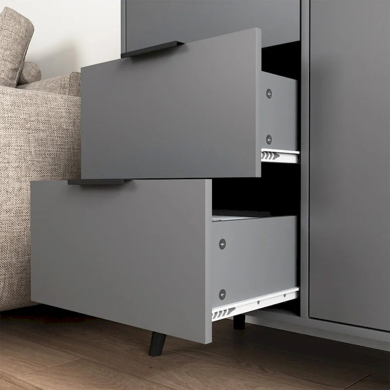 Storage Cabinet with 3 Drawers & Door - 31.5"W x 29.1"H Sideboard with Adjustable Shelf, Solid Wood Legs, 130lbs Capacity