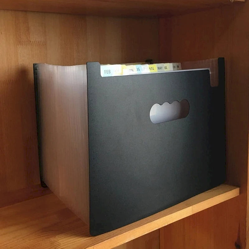 13-Pocket Expanding File Organizer - A4 Size Plastic Document Wallet with Handle, Waterproof 700D Polyester Storage Bag for Office School