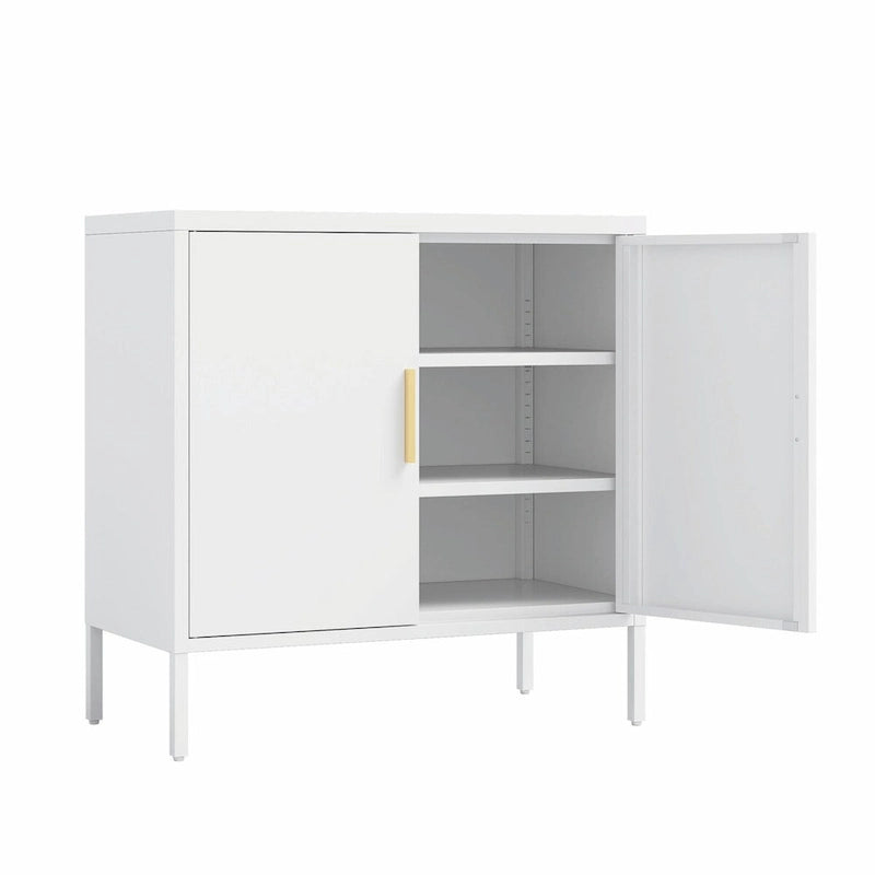 Lockable Steel Storage Cabinet - 2 Doors 2 Adjustable Shelves - 180 lbs Capacity - Wall Mount Garage Office Organizer - Metal