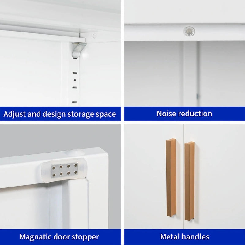 Lockable Steel Storage Cabinet - 2 Doors 2 Adjustable Shelves - 180 lbs Capacity - Wall Mount Garage Office Organizer - Metal