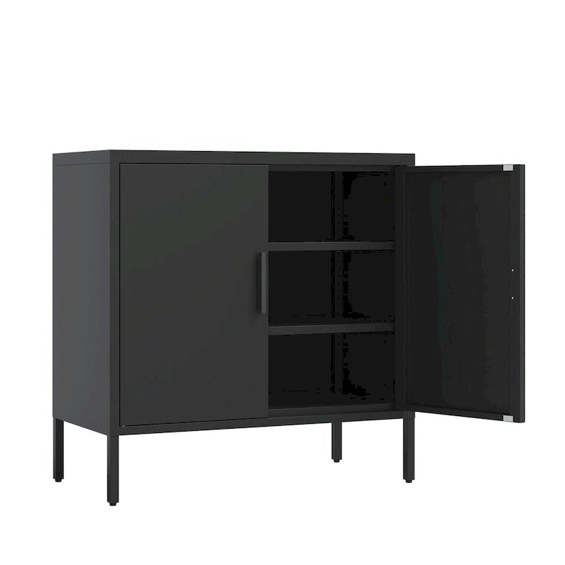 Lockable Steel Storage Cabinet - 2 Doors 2 Adjustable Shelves - 180 lbs Capacity - Wall Mount Garage Office Organizer - Metal