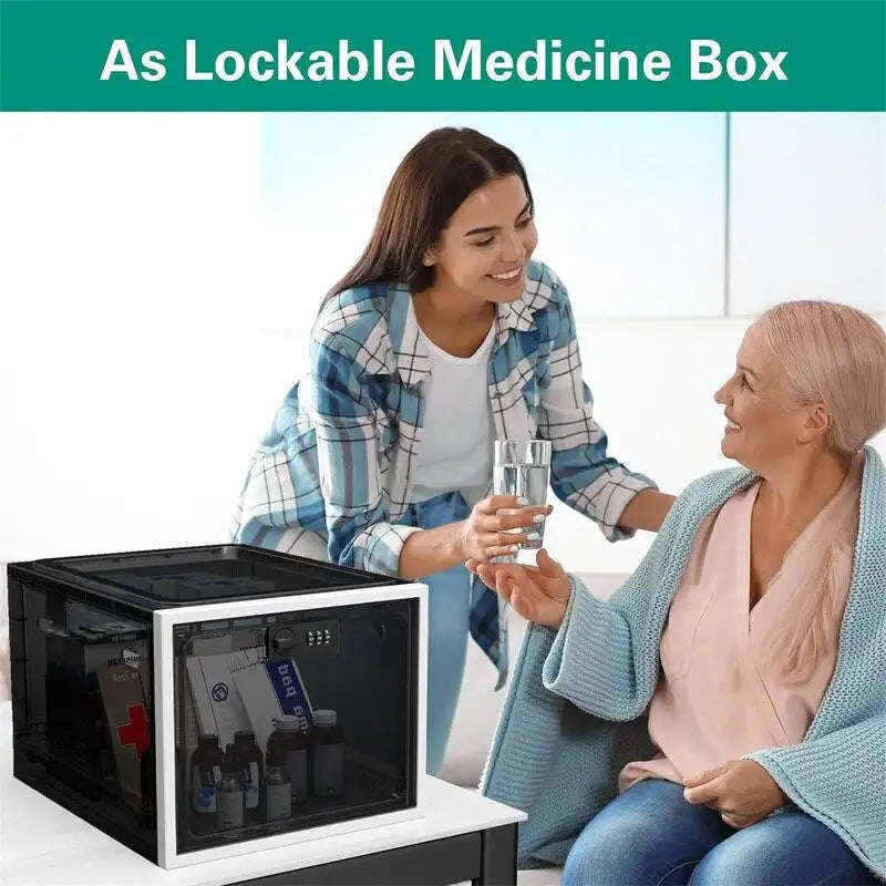 Large Lockable Storage Box 11.9"x9.3"x7.6" with 3-Digit Combination Lock Ventilated Security Container for Medicine Snacks Refrigerator