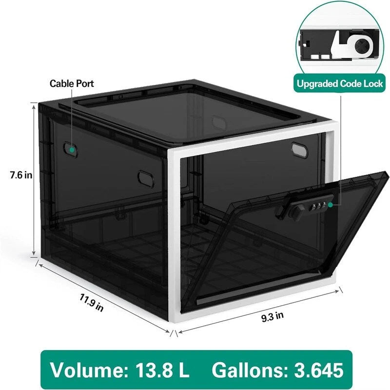 Large Lockable Storage Box 11.9"x9.3"x7.6" with 3-Digit Combination Lock Ventilated Security Container for Medicine Snacks Refrigerator