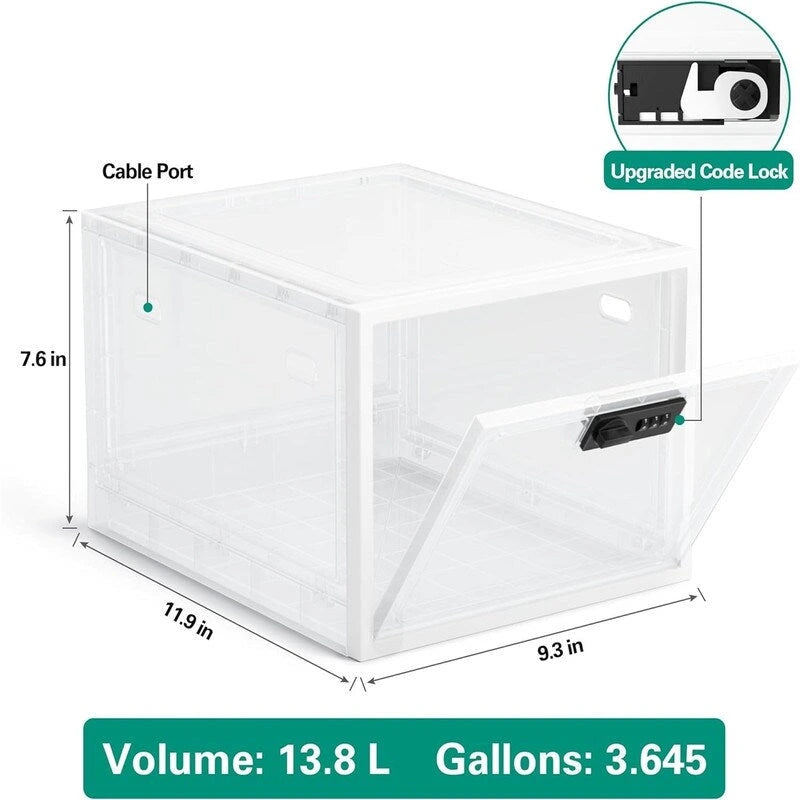 Large Lockable Storage Box 11.9"x9.3"x7.6" with 3-Digit Combination Lock Ventilated Security Container for Medicine Snacks Refrigerator