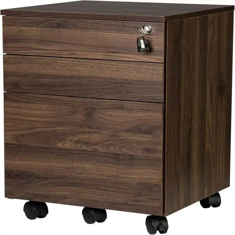 Wood Mobile File Cabinet 3 Drawers Lockable Casters 24.4"H Letter Size Anti-Tip 10-Min Assembly