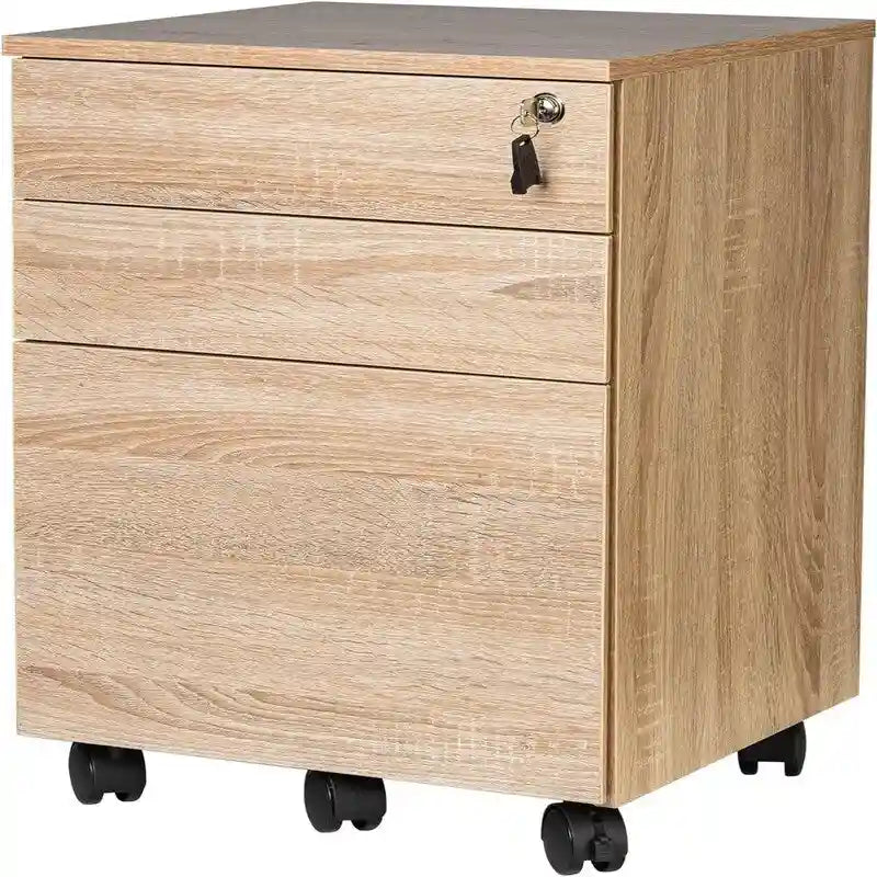 Wood Mobile File Cabinet 3 Drawers Lockable Casters 24.4"H Letter Size Anti-Tip 10-Min Assembly