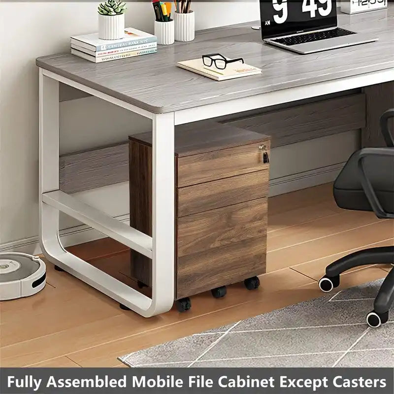 Wood Mobile File Cabinet 3 Drawers Lockable Casters 24.4"H Letter Size Anti-Tip 10-Min Assembly