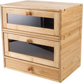 2-Tier Bamboo Bread Box - 14.8" Stackable Storage with Sliding Doors, Utensil Tray - Space-Saving Kitchen Countertop Organizer
