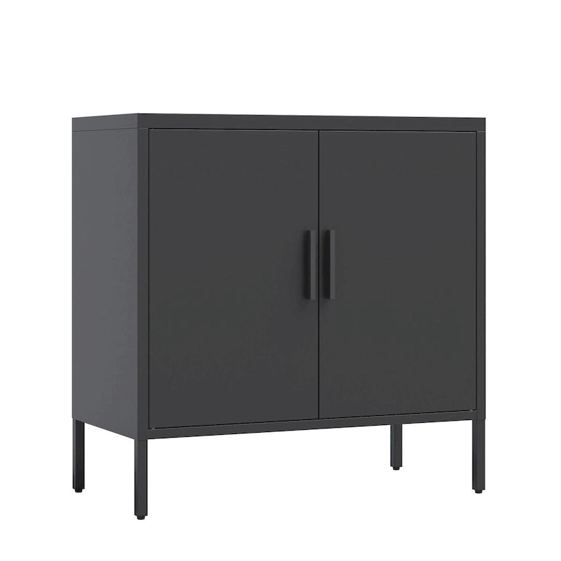 Lockable Metal Storage Cabinet 2 Doors 2 Adjustable Shelves Cold-Rolled Steel 180lb Capacity Anti-Tip
