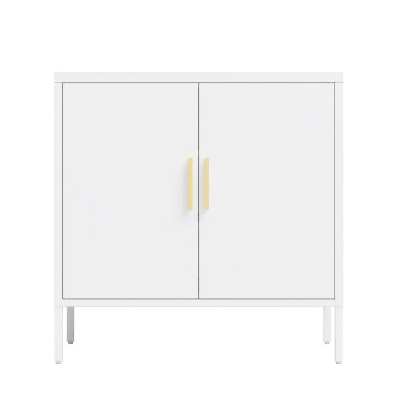 Lockable Metal Storage Cabinet 2 Doors 2 Adjustable Shelves Cold-Rolled Steel 180lb Capacity Anti-Tip