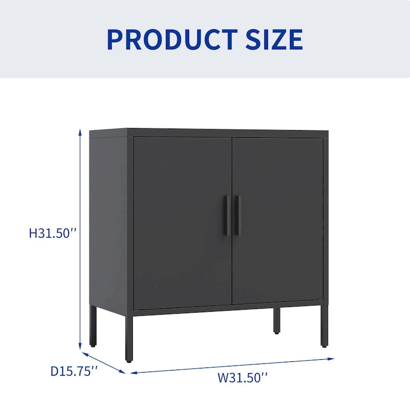 Lockable Metal Storage Cabinet 2 Doors 2 Adjustable Shelves Cold-Rolled Steel 180lb Capacity Anti-Tip
