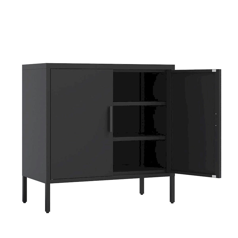Lockable Metal Storage Cabinet 2 Doors 2 Adjustable Shelves Cold-Rolled Steel 180lb Capacity Anti-Tip