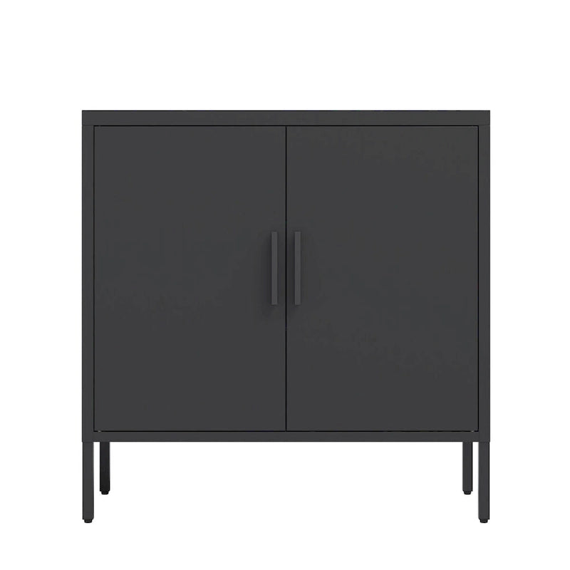 Lockable Metal Storage Cabinet 2 Doors 2 Adjustable Shelves Cold-Rolled Steel 180lb Capacity Anti-Tip
