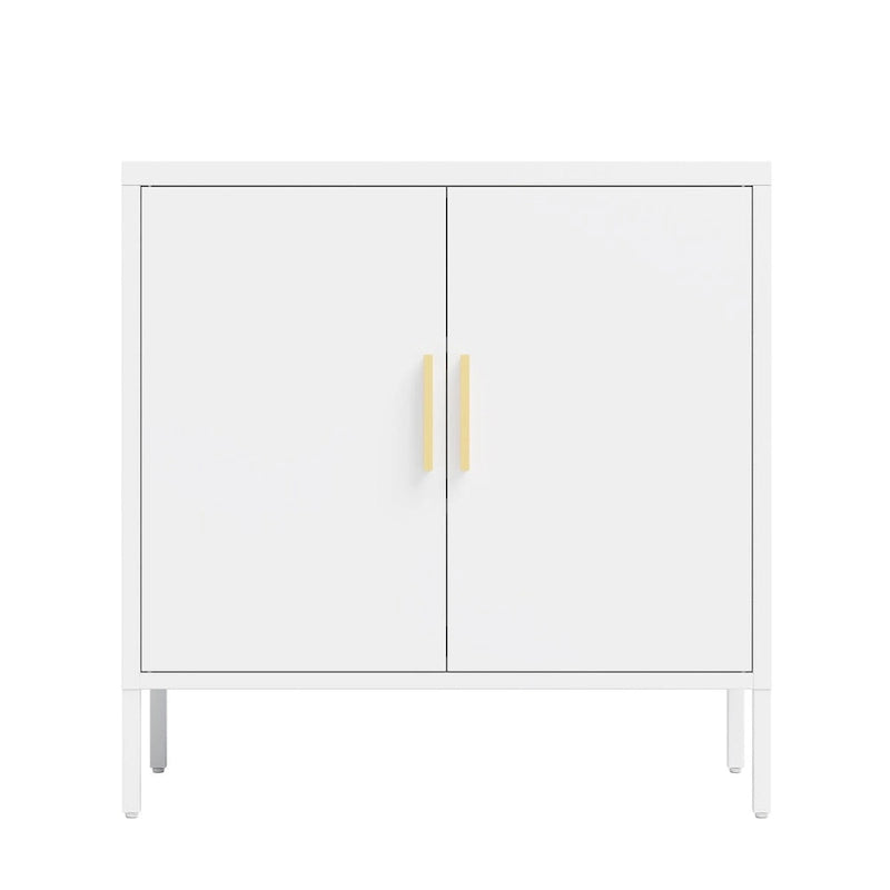 Lockable Metal Storage Cabinet 2 Doors 2 Adjustable Shelves Cold-Rolled Steel 180lb Capacity Anti-Tip