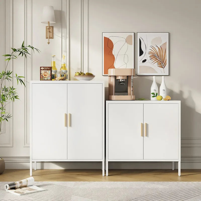 Lockable Metal Storage Cabinet 2 Doors 2 Adjustable Shelves Cold-Rolled Steel 180lb Capacity Anti-Tip