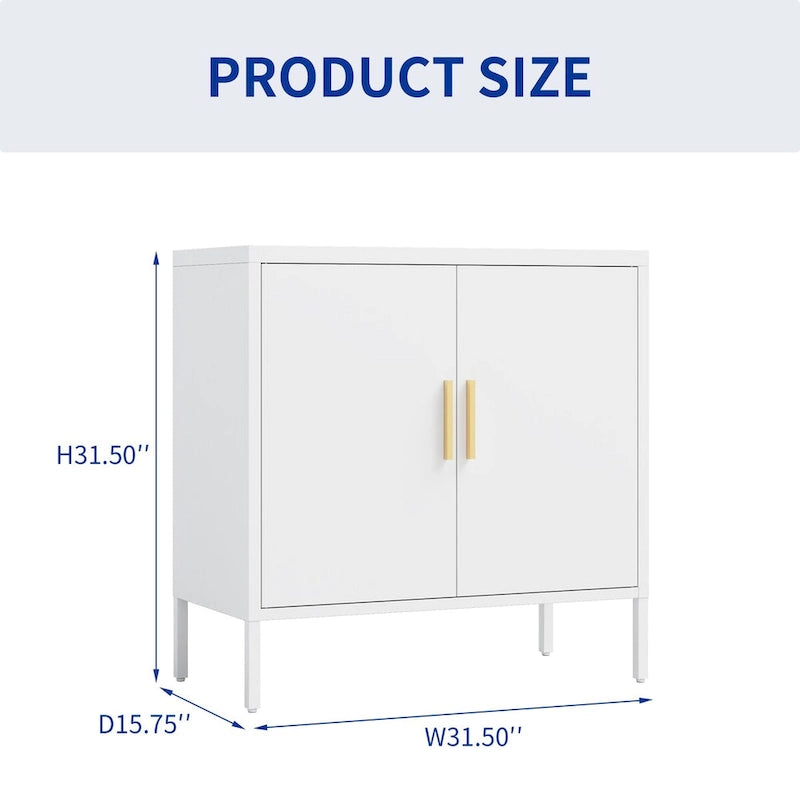 Lockable Metal Storage Cabinet 2 Doors 2 Adjustable Shelves Cold-Rolled Steel 180lb Capacity Anti-Tip