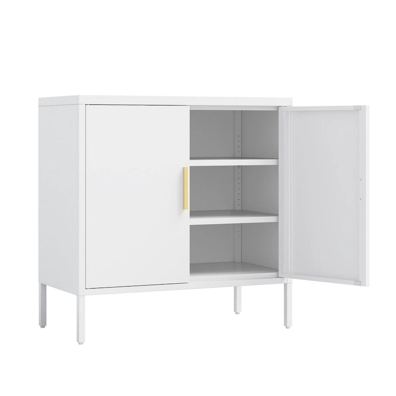 Lockable Metal Storage Cabinet 2 Doors 2 Adjustable Shelves Cold-Rolled Steel 180lb Capacity Anti-Tip