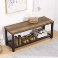 43" Industrial Entryway Bench - 350 lbs Capacity - Rustic Wood Grain MDF - Metal Frame - Farmhouse Shoe Bench - 10 Min Assembly