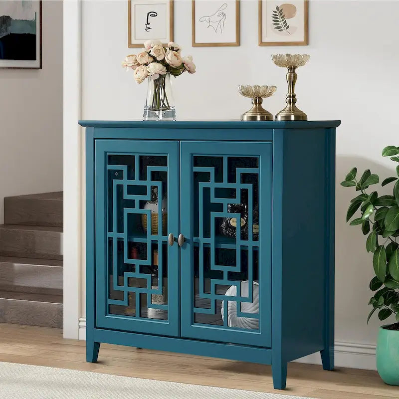 Traditional Vintage Style Wooden Sideboard, Teal Blue