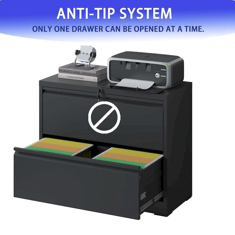 2-Drawer Metal Filing Cabinet with Lock - 220 LBS Capacity, Ball Bearing Slides, Legal/A4/F4 Size, Home Office